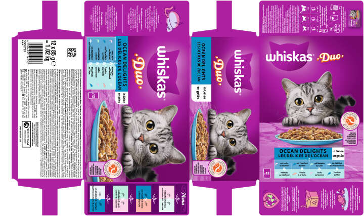whiskas Katzen-Nassfutter DUO Portionsbeutel Multipack Ocean Delights in Gelee 12 x 85g